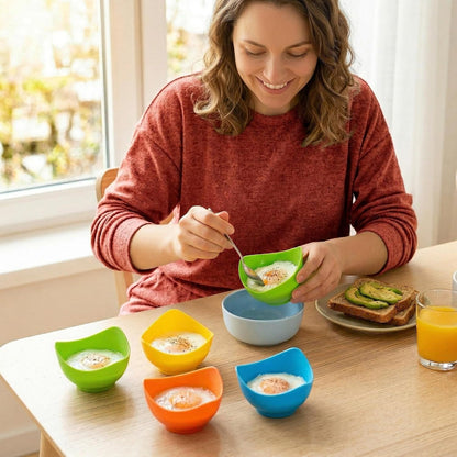 Silicone Egg Poacher Cups, 4 Pack with Stable Ring Base | Make Poached Eggs Easily on Stovetop, Microwave, Air Fryer or Oven, Easy Release, Bpa-Free, Includes Oil Brush8