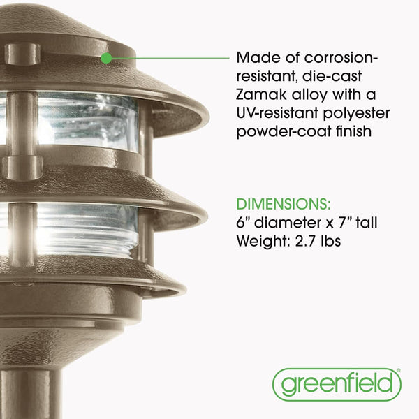 Weatherproof Line-Voltage (120V) 3-Tier LED Outdoor Pathway Light – Permanent outside Light for Walkway, Driveway & Landscaping – Professional Grade & Made in USA – Bronze7