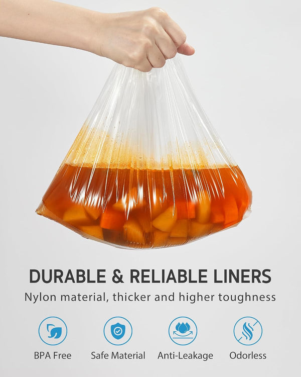 Slow Cooker Liner, 60 Pcs 13"X 21" Large Size Fit 3-8 QT Pots | Disposable, Thick Cooking Bags, Bpa-Free, 100% Leak-Proof, Heat-Resistant up to 400°F, for round Oval Rectangular Pots3
