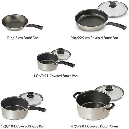 9 Piece Nonstick Cookware Set with Glass Lids, Pots and Pans Including Sauce, Dutch Oven and Sauté, Champagne Kitchen Collection6