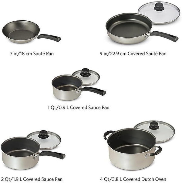 9 Piece Nonstick Cookware Set with Glass Lids, Pots and Pans Including Sauce, Dutch Oven and Sauté, Champagne Kitchen Collection6
