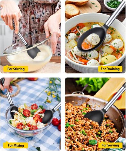 Silicone Cooking Spoons for Nonstick Cookware, 2 Pack, Black4