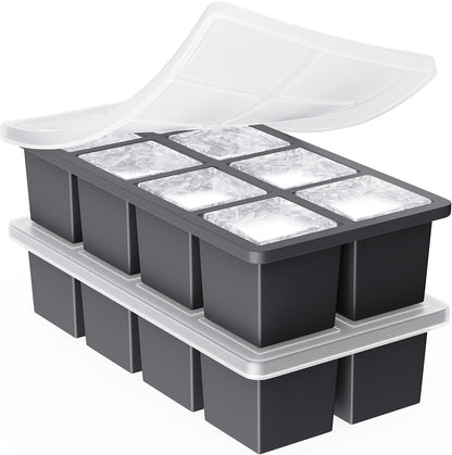 Large Ice Cube Trays for Whiskey:  Big Silicone Ice Cube Trays 2Inch - Huge Square Ice Cubed Tray for Whisky and Cocktail1