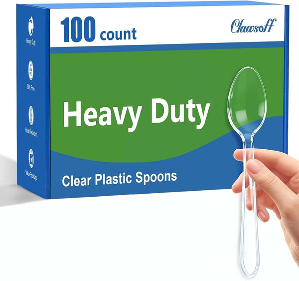 100 Count Clear Disposable Plastic Spoons, Plastic Silverware1