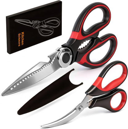 Kitchen Shears Set of 2, Heavy Duty Kitchen Scissors Seafood Scissors, Stainless Steel Sharp Food Cooking Scissors for Meat, Bones, Fish, Poultry, Vegetables, Chicken, Dishwasher Safe1