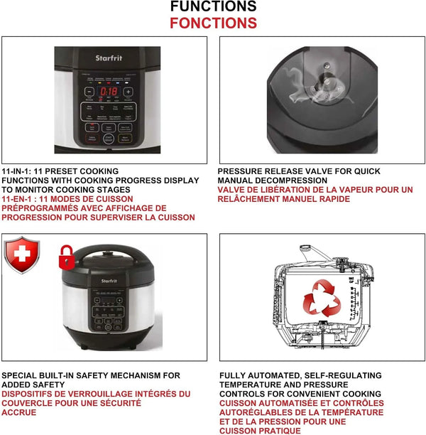 8L Electric Pressure Cooker, 11 Preset Functions, Black | Family-Size Capacity. 11 Preset Functions. Fast Cooking. Sauté, Steam & Slow Cook. Built-In Safety Features.3