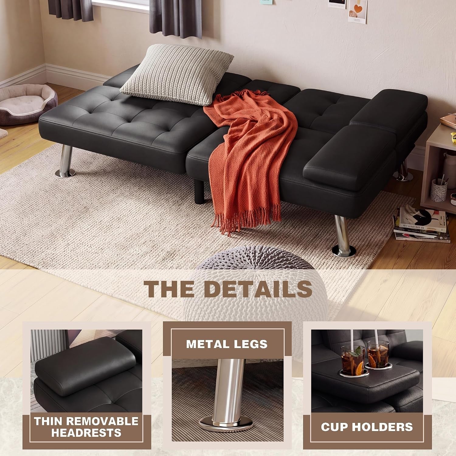 black-faux-leather-futon-sofa-bed-loveseat-with-adjustable-backrest
