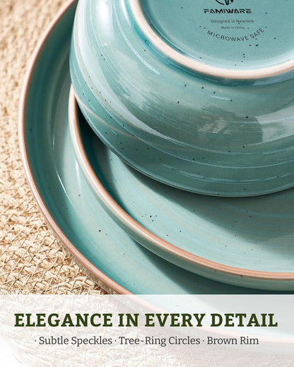 Meteor 18-Piece Stoneware Dinnerware Set, Peacock Green3