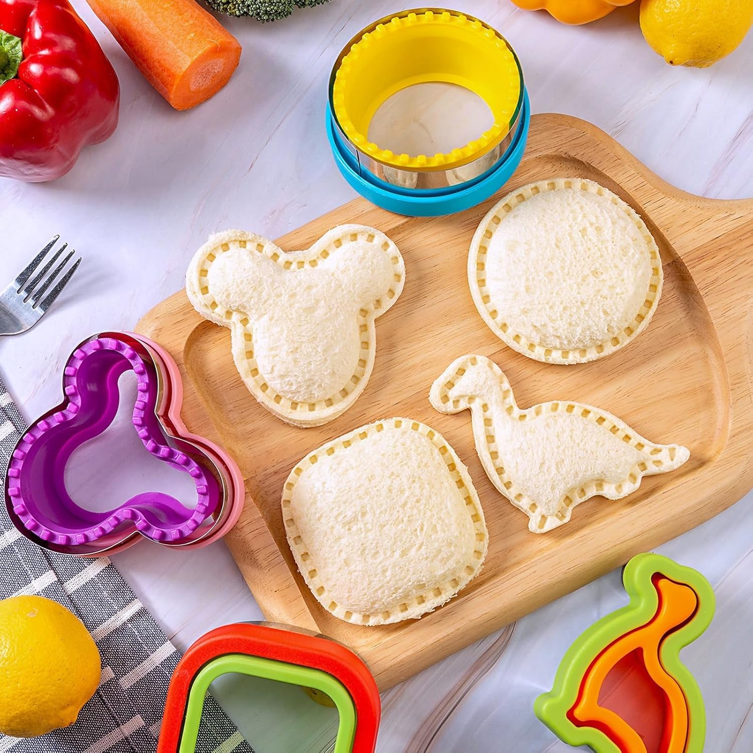 sandwich-cutter-for-kids-lunch-22-pcs-large-sandwich-maker-cookie-cutters-and-sealer-set-stainless-steel-bread-decruster-dinosaur-mickey-heart-shape-for-boys-girls