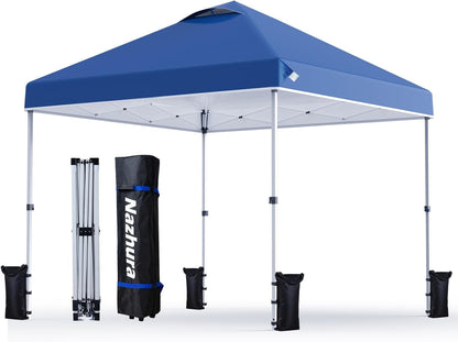 10' X 10' Pop up Canopy Tent with Sand Weight Bag, Freestanding Sun Shelter for Picnic and Camping, One Person Setup and Height Adjustable (Blue)1