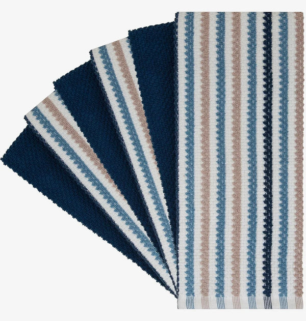Bumble Kitchen Towels 6 Pack 100% Cotton 16"X26" - Blue Wide Stripe | 430 GSM Soft Kitchen Hand Towels with Hanging Loop, Highly Absorbent & Durable for Washing and Drying Dishes2