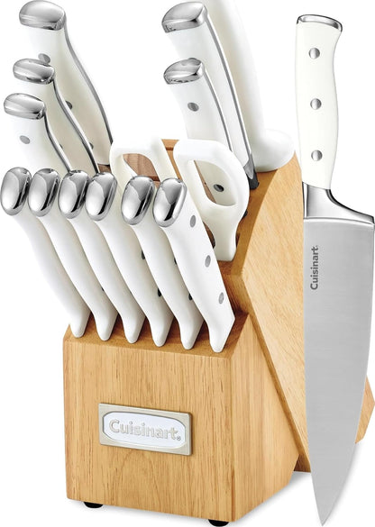 15-Piece Knife Set with Block, High Carbon Stainless Steel, Forged Triple Rivet, White, C77WTR-15P1