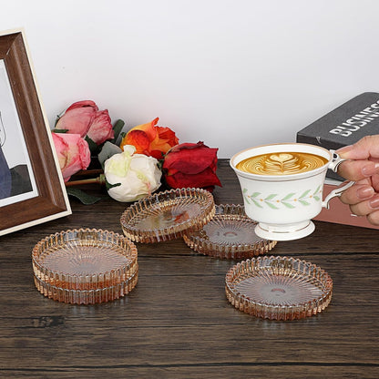 Modern Clear Coasters Set of 5- Glass Cute Coasters for Drinks, Amber | Crystal Coaster round Chic Cup Mat Cute Coffee Table Coaster for Kitchen, Bar, Dining Room, Living Room, Patio5