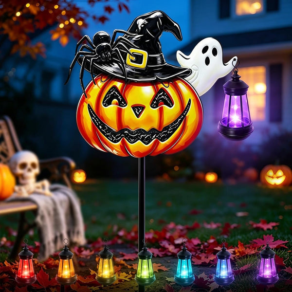 Halloween Decorations Outdoor Metal Solar Pumpkin Lights with Solar Lantern1