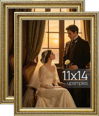 Vintage 11X14 Picture Frame, Antique Gold Frames, 2 Pack1