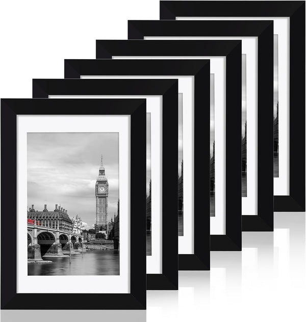 4X6 Picture Frame Set of 6 with Plastic Cover, PVC, Black1