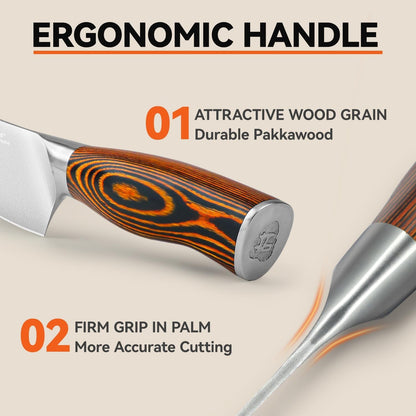 Chef Knife, 8 Inch Sharp Kitchen Knife with Pakkawood Handle, High Carbon Steel, Professional for Chopping & Dicing, Gift Box - Fiery Phoenix Series8