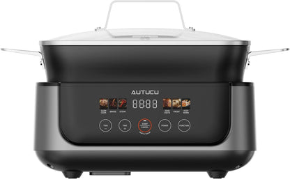 Slow Cooker 7 Quart | Programmable Multi-Cooker Pfoa-Free Ceramic Coating, Steamer, Sear Sauté, Warm Function (Includes Silicone Spoon)1