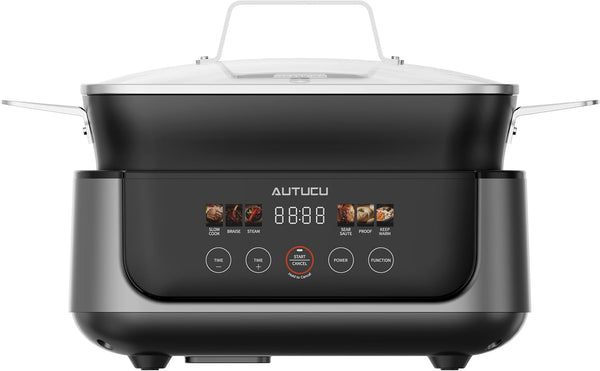 Slow Cooker 7 Quart | Programmable Multi-Cooker Pfoa-Free Ceramic Coating, Steamer, Sear Sauté, Warm Function (Includes Silicone Spoon)1