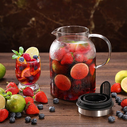 Glass Water Pitcher, Fruit Infuser Pitcher with Removable Lid, High Heat Resistance Infusion Carafe for Hot/Cold Water, Flavor-Infused Beverage & Iced Tea - 2 Qt6