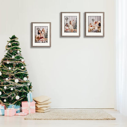 11X14 Picture Frame Set of 3 Gray, Made of Solid Wood 8X10 with Mat or 11X14 without Mat, Wall Mounting Photo Frames with Plexiglass for Wall or Tabletop Display2