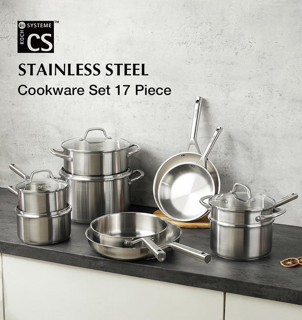 Stainless Steel Cookware Set 17 Piece with 5 Layer Base, Professional 18/10 Stainless Steel Pots and Pans Set, Oven Safe, Induction Ready, Non-Toxic Kitchen Cookware Set9
