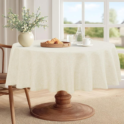 round Table Cloth Faux Linen Farmhouse Tablecloth Wrinkle & Stain Resistant Table Cover for Kitchen Dining, Holiday Party Dinner, Champagne, 80 Inch Round2