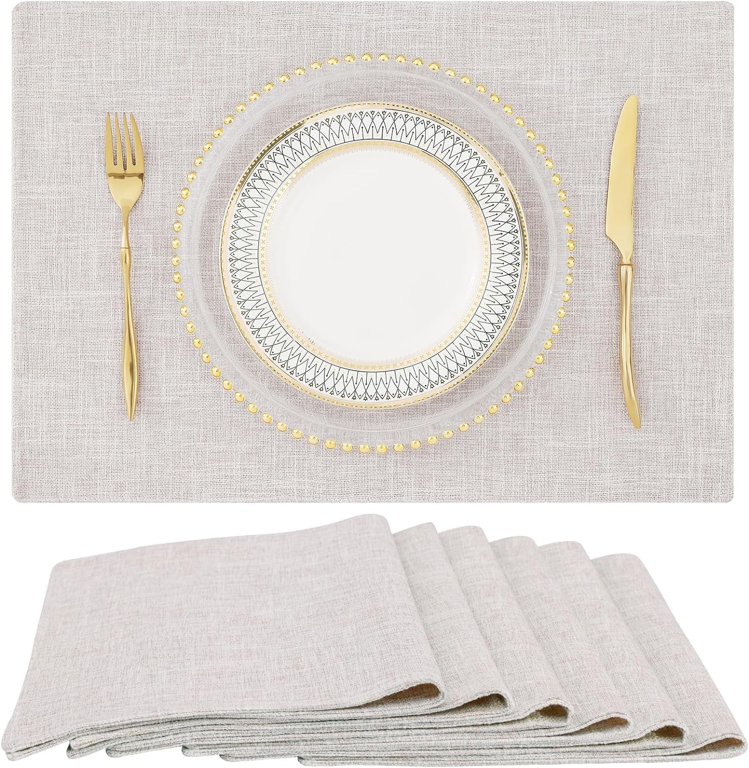 faux-cotton-linen-placemats-set-of-6-cloth-washable-farmhouse-dining-table-mats-for-indoors-outdoors-easy-to-clean-neutral-beige-13-x-19-inch