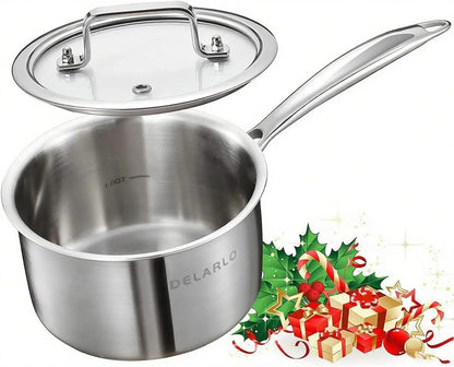 Full-Body Clad Tri-Ply Stainless Steel 2 Quart Saucepan with Lid | Small Stainless Steel Pot Induction Cooking Sauce Pot Pan, Heavy Duty Saucier Cookware, PFOA&PTFE Free1