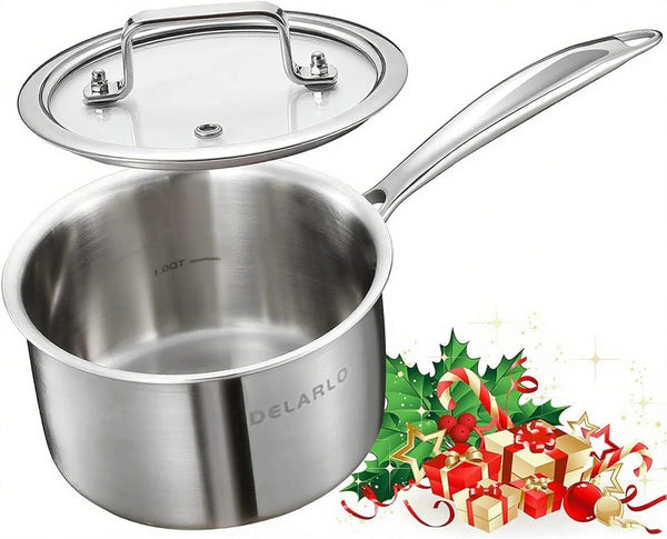 Full-Body Clad Tri-Ply Stainless Steel 2 Quart Saucepan with Lid | Small Stainless Steel Pot Induction Cooking Sauce Pot Pan, Heavy Duty Saucier Cookware, PFOA&PTFE Free1