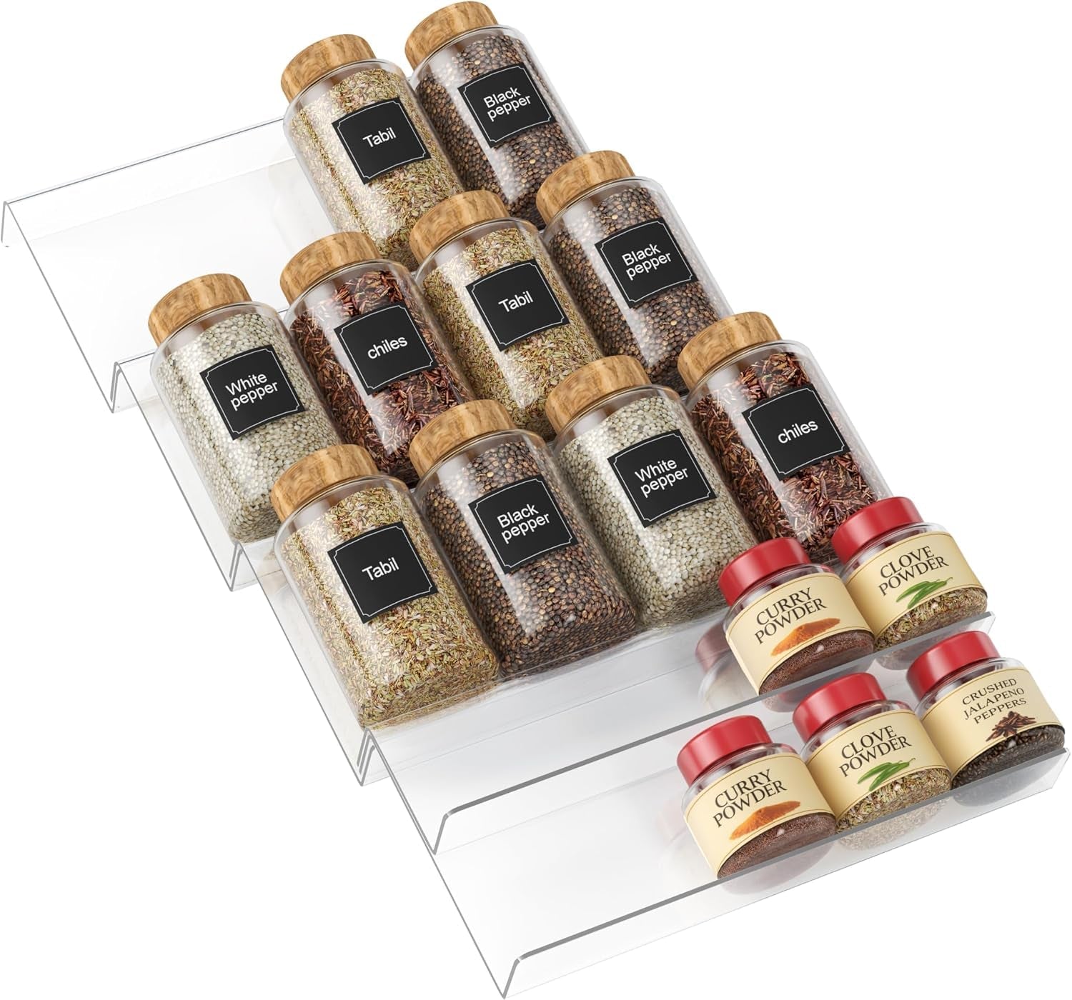spice-drawer-organizer-clear-jars-not-included-5-tier-acrylic-seasoning-drawer-organizer-kitchen-spice-rack-for-drawer-cabinet-countertop-expandable-from-9-to17-5-in