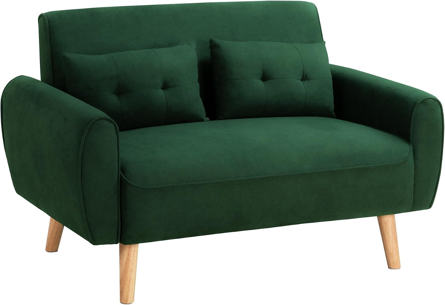 48-loveseat-sofa-mid-century-modern-upholstered-couch-deep-seat-with-2-pillows-10-thick-cushion-with-spring-solid-wood-frame-small-couch-for-living-room-dorms-office-green