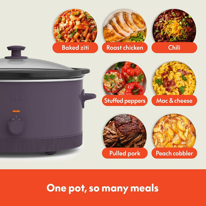 6Qt Manual Non-Toxic, Slow Cooker with Cord Storage, Plum5