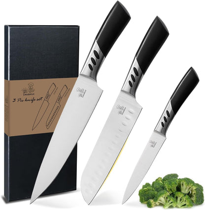 Kitchen Knife Set 3 Piece | Professional Chef Knife Set with 8" Chef Knife, 7" Santoku Knife, 5" Utility Knife | High Carbon Stainless Steel Sharp Kitchen Knives for Home Cooking & Gifting1
