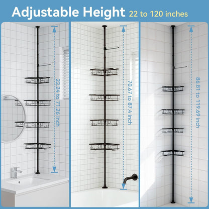 4-Tier Corner Shower Caddy Tension Pole Organizer, Black2