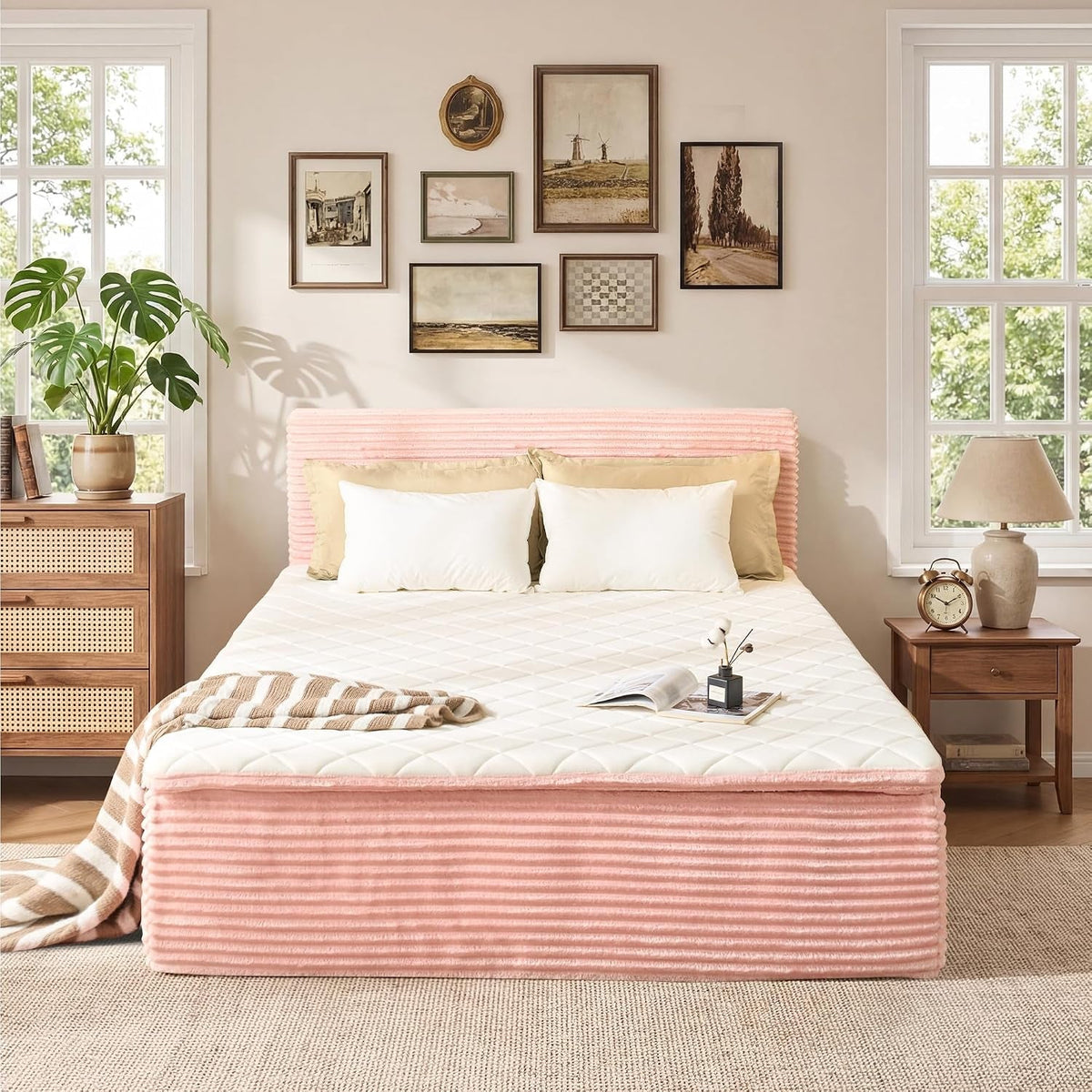 queen-boneless-bed-frame-with-mattress-16-inch-memory-foam-mattress-with-plush-fabric-upholstered-bed-frame-platform-no-assembly-required-cool-night-relieve-pressure-with-medium-support-pink