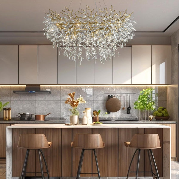 47" Gold Tree Branch Chandelier, 14-Light Modern Crystal Chandelier for Dining Room, Luxury round K9 Crystal Raindrop Chandeliers Light Fixture for Foyer, Entryway, Living Room, Bedroom, Kitchen7