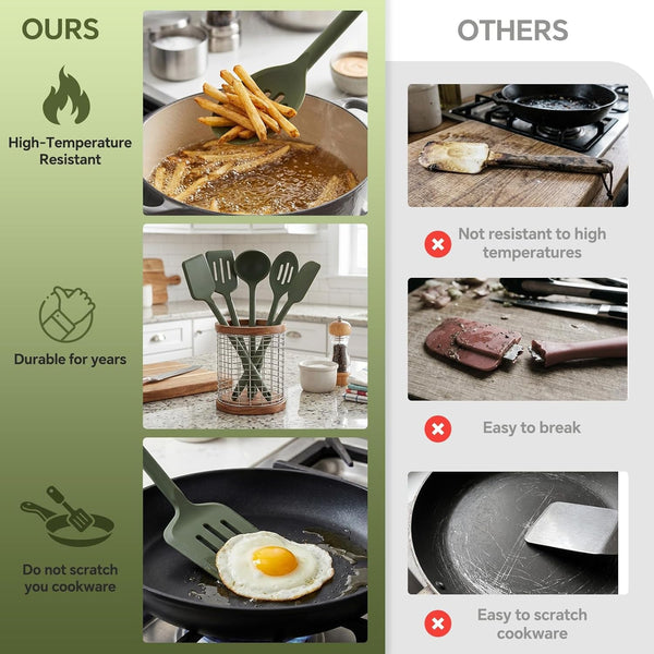 Silicone Kitchen Cooking Utensils Set – 5Pcs Extra Long & Thick Heat Resistant Kitchen Gadgets, BPA Free Non-Stick Cook Tools for Food Prep, Frying, Serving and Basting7