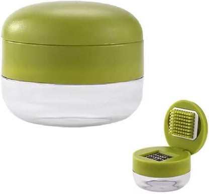Mini Garlic Chopper and Press with Container,  Manual Garlic Mincer Crusher Cutter Grinder, Stainless Steel Blades, Handheld Garlic Slicer Dicer Zoom Tool – Green4