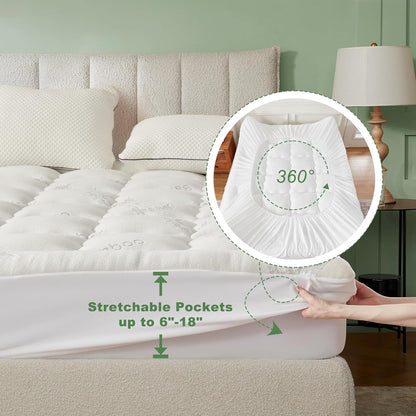 Queen Mattress Topper , Thick Pillow Top Mattress Pad6
