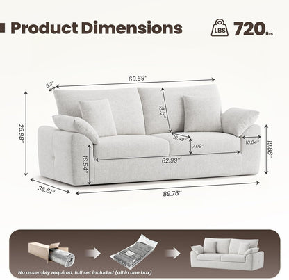 89.8" Cloud Boneless Sofa, Loveseat Couches with 4 Pillows, Modern Living Room 2 Seater Sofa for Small Space, Apartment, No Assembly, Beige2