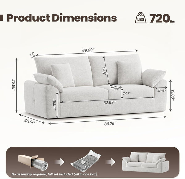 89.8" Cloud Boneless Sofa, Loveseat Couches with 4 Pillows, Modern Living Room 2 Seater Sofa for Small Space, Apartment, No Assembly, Beige2