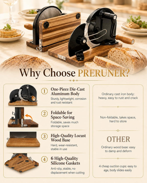 Foldable Manual Bread Slicer, Adjustable Slice, Hand-Cranked Bread Slicer with Ergonomic Handle, Hand Crank Cutter, Durable Aluminum Alloy Body and Sturdy Solid Wood Base-Black6