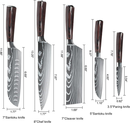Chef Knife Set, Kitchen Chef'S Knives Set with Ergonomic Pakkawood Handle, German High Carbon Stainless Steel Sharp Japanese Cooking Knives Set, 5 PCS Professional Knife Set with Gift Box2