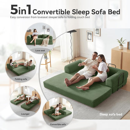79" Convertible Futon Sofa Bed, Boneless Couch for Living Room (Green)3