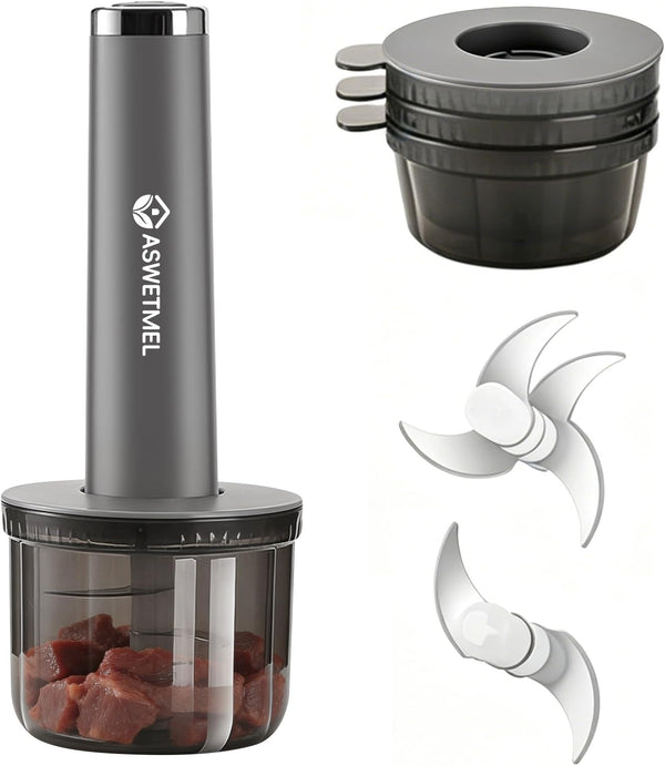 4-Cup Electric Mini Food Processor, Grey | Portable USB Small Food Processor, Electric Garlic Chopper, Garlic Mincer, for Dicing, Mincing, and Puree1