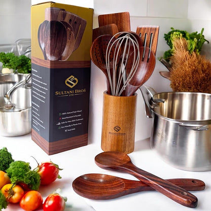 10-Piece Wooden Cooking Utensils – Premium Teak Wood Cooking Set Natural Wood Spoons & Spatulas for Nonstick Cookware – Heat Resistant Kitchen Tools Set, Eco-Friendly Kitchen Tools8