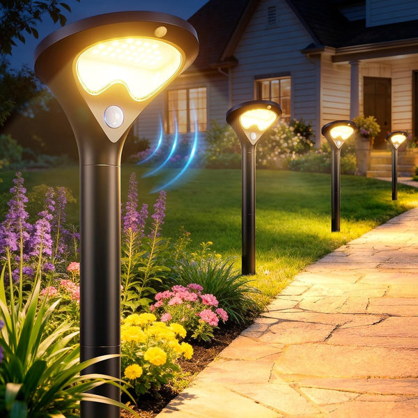 Solar Pathway Lights Outdoor with Motion Sensor, 6 Pack Security Solar Garden Lights, 400LM Bright Leds, Larger Glass Panel, 3 Modes Waterproof Path Lights for Yard Patio Walkway Driveway1