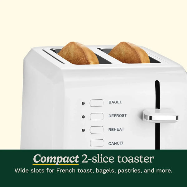 CPT-122 2-Slice Compact Plastic Toaster, Slots for Bagels & Bread, 7 Shade Settings, Cancel/Defrost/Reheat Functions, Removable Crumb Tray, Small Kitchen Appliance for Home & Office, White4