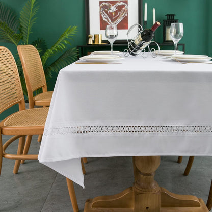 Heavy Duty Fabric Tablecloth with White Lace-Waterproof/Wrinkle Free/Stain Resistant/Oil Proof-For Dining,Indoor&Outdoor,Wedding,Holiday,White,Rectangle 60X120Inch6